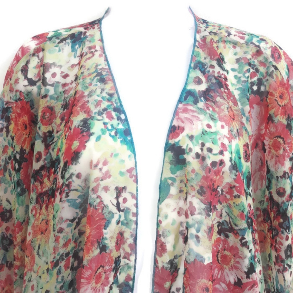 Band of Gypsies Cape Flyaway Kimono Cover Up Floral Cottagecore Open Front M - Picture 2 of 6